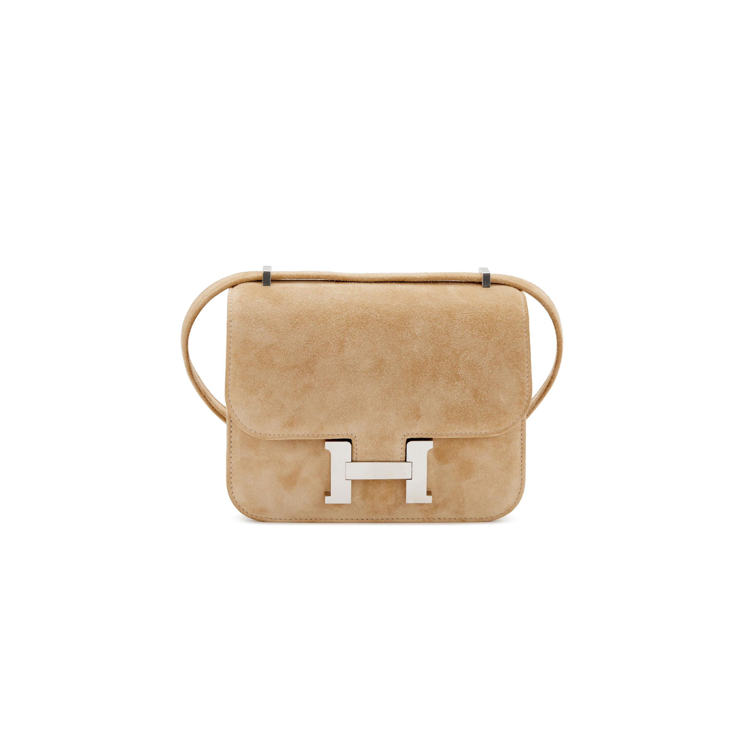 HERMES CONSTANCE 18 BEIGE VEAU DOBLIS SUEDE PALLADIUM HARDWARE (18*15*4cm)